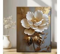 Elegant White Floral Canvas Art Painting Vintage Gold Flower Wall Decoration Poster Living Room Bedroom Office Room Decor 60x80cm Frameless