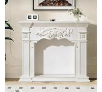 Elegant White Floral Carved Marble Fireplace Mantel with Sturdy Solid Wood Base - Premium Decorative Surround for Medium Fireplaces - Luxury Home Decor Accent Piece