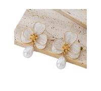 Elegant White Flower Drop Earrings, Pearl Pendant, Gold-Tone Finish, 4.2 cm x 3 cm, Uniform code, Metal, no gemstones