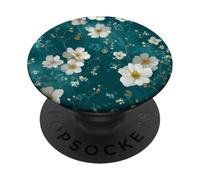 Elegant White Flowers Pattern Teal Botanical Aesthetic PopSockets Adhesive PopGrip