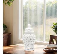 Elegant White Ginger Jar - Lattice Design Ceramic Vase with Lid for Stylish Home Decor - Perfect for Modern Interiors and Chic Accent Pieces (Small)