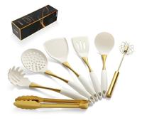 Elegant White Gold Silicone Cooking Utensils Set - Non-Toxic, Dishwasher Safe Kitchen Utensils Set with Heat Resistant Comfort Handles - Includes Spatula & Spoon for Nonstick Cookware