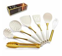 Elegant White Gold Silicone Cooking Utensils Set - Non-Toxic, Dishwasher Safe Kitchen Utensils Set with Heat Resistant Comfort Handles - Includes Spatula & Spoon for Nonstick Cookware