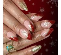 Elegant white gold snow with glitter details, perfect for wedding parties and special occasions. Irregular shaped press on nail