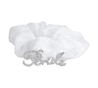 Elegant White Hair Scrunchie For Bride Rhinestones Letter Bride Hairtie Bridal Shower To Have And To Hold Your Hair Back