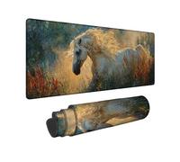 Elegant White Horse Large Gaming Mouse Pad, Artistic Equine Design, Rubber Non-Slip Washable Mousepad for Home and Office, Laptop 12x32 Inch