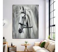 Elegant White Horse Posters Decorative Painting Canvas Wall Art Grunge Oil Painting Decorative Posters, Silver Gray Living Room Decor Wall Pictures 16X24In (40X50Cm)