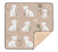 Elegant White Kitten and Plant Soft Thick Baby Playmat for Floor Washable Activity Gym Mat for Babies Infants Toddlers, 50'' x 50''