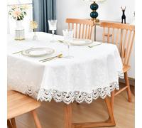 Elegant White Lace Jacquard Small Oval Tablecloth Tabletop Decoration Cover for Small Oval Tables Home Decoration 52 x 70 Inch