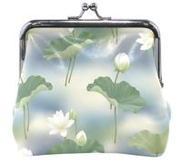 Elegant White Lotus Flowers Women's Coin Purses & Pouches Kiss Lock Buckle Card Change Holder for Coins 4.53" x 4.13"