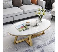 Elegant White Marble Coffee Table - Oval Sintered Stone Top & Sturdy Metal Frame | Stylish Center Table for Living Room & Home Office | Modern Design for Small Spaces