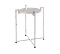 Orsina Elegant White Marble Side Table With Chrome Base, Durable Side Table By Couch, Versatile Small Lounge Table