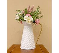 Elegant White Metal Flower Jug Vase, Farmhouse Galvanized Pitcher Vase,Rustic Decorative Milk Jug for Flowers