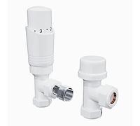 ELEGANT White Radiator Valves Thermostatic Radiator Valves Kit Angled TRV & Lockshield Towel Rail Valves 1/2” / 15mm Central Heating Taps