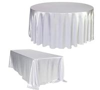 Elegant White Satin Tablecloth - Round/Rectangular - Perfect for Kitchen Dining Party Dinner Birthday Celebrations Oval & Circular Table Decor