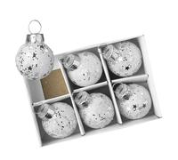 Elegant White & Silver Star Glass Bauble Set - 6 Christmas Tree Ornaments for Holiday Decoration, 6-Piece