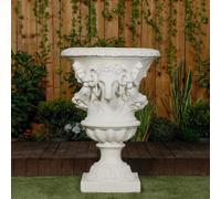 Elegant White Stone Cast Urn With Classical Swag Detailing