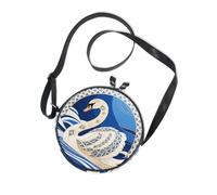 Elegant White Swan Blue Lake Round Side Bag Crossbody for Women Trendy with Adjustable Strap Side Bags Walk the dog Canvas Messenger Purse