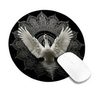 Elegant White Swan Mandala Mouse Pad, Black Artistic Design Non-Slip Washable Gaming Mousepad for Home and Office Use Round 8x8 Inch