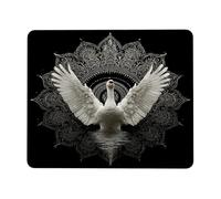 Elegant White Swan Mandala Mouse Pad, Black Artistic Design Non-Slip Washable Gaming Mousepad for Home and Office Use Square 8x10 Inch