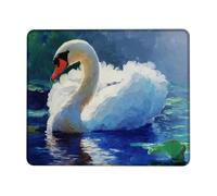 Elegant White Swan Mouse Pad, Artistic Blue Watercolor Design Stitched Edge Mousepad, Rubber Non-Slip Washable Gaming Mouse Pad for Home and Office Computer, Laptop Square 8x10 Inch