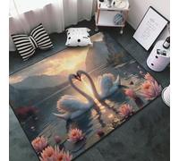 Elegant White Swan Print Area Rugs for Living Room Bedroom, Washable Soft 3x5 Throw Rugs Non Slip Carpet for Bedroom Decor Aesthetic 60x39 inches