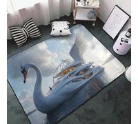 Elegant White Swan Yacht Print Area Rugs for Living Room Bedroom, Washable Soft 3x5 Throw Rugs Non Slip Carpet for Bedroom Decor Aesthetic 60x39 inches