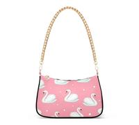 Elegant White Swans Pink Designer Handbags Womens Floral Shoulder Purses Hobo Totes Purse Bags Zipper Closure Chain Strap