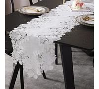 Elegant White Table Runner - American Embroidery Linen Cotton Lace Table Cloth for Coffee Fireplace Piano Drawer Cabinet Decor - 35x270cm Perfect for Weddings & Events