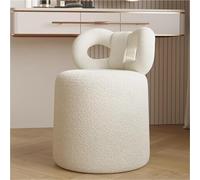 Elegant White Upholstered Makeup Chair with Round Bow Knot Backrest - Lightweight Dressing Stool for Living Room & Vanity Setup