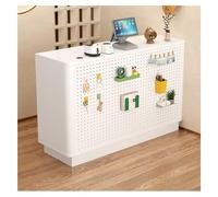 Elegant White Wooden Reception Desk - 140 cm Modern Cashier & Reception Table for Beauty Salons & Offices - Stylish Customer Service Solution