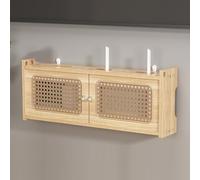 Elegant Wicker Router Shelf - Stylish Projector & Modem Storage Box, Cable Management Hider, Power Strip Organizer, Natural Wood Design, 23.6" x 4.5" x 9"
