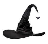Elegant wide-brimmed ruffled witch hat - Halloween cosplay and party costume accessory for women and girls (Black Bat)