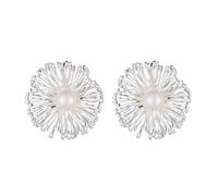Elegant Wire Flower Stud Earrings for Women Crafted White Ball Filigree Wrap Petals Floral Statement Earring Fashion Chic Christmas Holiday Festival Jewelry Gifts, M, Metal, No Gemstone