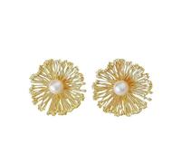 Elegant Wire Flower Stud Earrings for Women Crafted White Ball Filigree Wrap Petals Floral Statement Earring Fashion Chic Christmas Holiday Festival Jewelry Gifts, M, Metal, No Gemstone