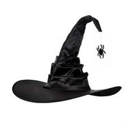 Elegant Witch Hat For Women & Girls, Classic Black Halloween Costume Accessory With Spiderbat-Decor, Lightweight Fabric & Cotton-Lined For Comfort, One Size Fits Most (58cm Circumference)(A)