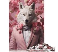 Elegant Wolf in Pink Suit Puzzle Stress Reliever 100% Recycled Cardboard Jigsaw Puzzle for Adult Children Unique Gift 1000pcs (75x50cm)