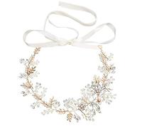 Elegant Women Bridal Crown Women's Elegant Bridal Headband Crown Crystal Rhinestone Faux Wreath With Adjustable Pearls Flowers Headdress Headpiece Bridemaid Hair Ribbon F
