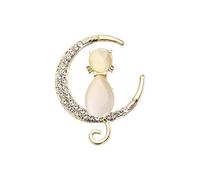 Elegant Women Moon Cat Brooch, Animal Cat Brooches Lapel Pins, Dainty Jewelry Opal Stone Clothes Accessories