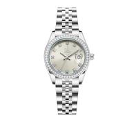 Elegant Women’s Quartz Watch with Crystal Accents, Solid Alloy Steel Band, Calendar Feature, Perfect for Dressy Occasions (Silver&Light Green Beige)