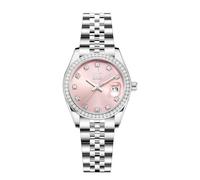 Elegant Women’s Quartz Watch with Crystal Accents, Solid Alloy Steel Band, Calendar Feature, Perfect for Dressy Occasions (Silver-Pink)