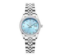 Elegant Women’s Quartz Watch with Crystal Accents, Solid Alloy Steel Band, Calendar Feature, Perfect for Dressy Occasions (Silver&Sky Blue)