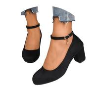 Elegant Women Shoes Heel Pumps 2025 Round Toe Velvet One Strap Chunky Heel Fashionable Cut Pumps Womens a y Shoes Size 5.5 (Black, 6.5)