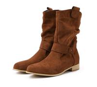 Elegant women's ankle boots with pointed shape, slip-on shoes, ankle strap, short winter boots on block heel, boots for fashion-conscious women, coffee, 6 UK