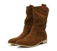 Elegant women's ankle boots with pointed shape, slip-on shoes, ankle strap, short winter boots on block heel, boots for fashion-conscious women, brown, 9 UK