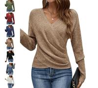 Elegant Women's Casual Knit Sweater,V Neck Korean Style Holiday Fashion Top,Long Sleeve Solid Pullovers for Spring Fall (UK, Alpha, S, Regular, Regular, Caramel)