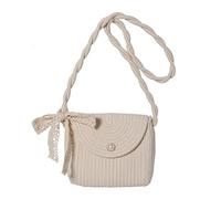Elegant Womens Crossbody Bag Woven Straw Shoulder Purse Vintage Ethnic Beach Straw Flap Bag with Sweet Lace Bowknot