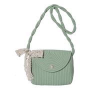Elegant Womens Crossbody Bag Woven Straw Shoulder Purse Vintage Ethnic Beach Straw Flap Bag with Sweet Lace Bowknot