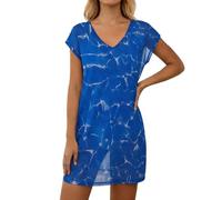 Elegant Women's Elegant Short Sleeve Printed Tunic Dress For Layering Over A Lightweight Mesh Swimsuit Ideal For The Beach Or For A Flowy Look