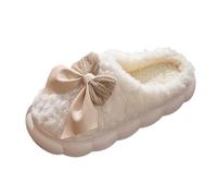 Elegant Women's Fuzzy Bowknot Slippers Soft Indoor Footwear For Cozy Winter Comfort And Relaxing Home Moments (Beige, 6)